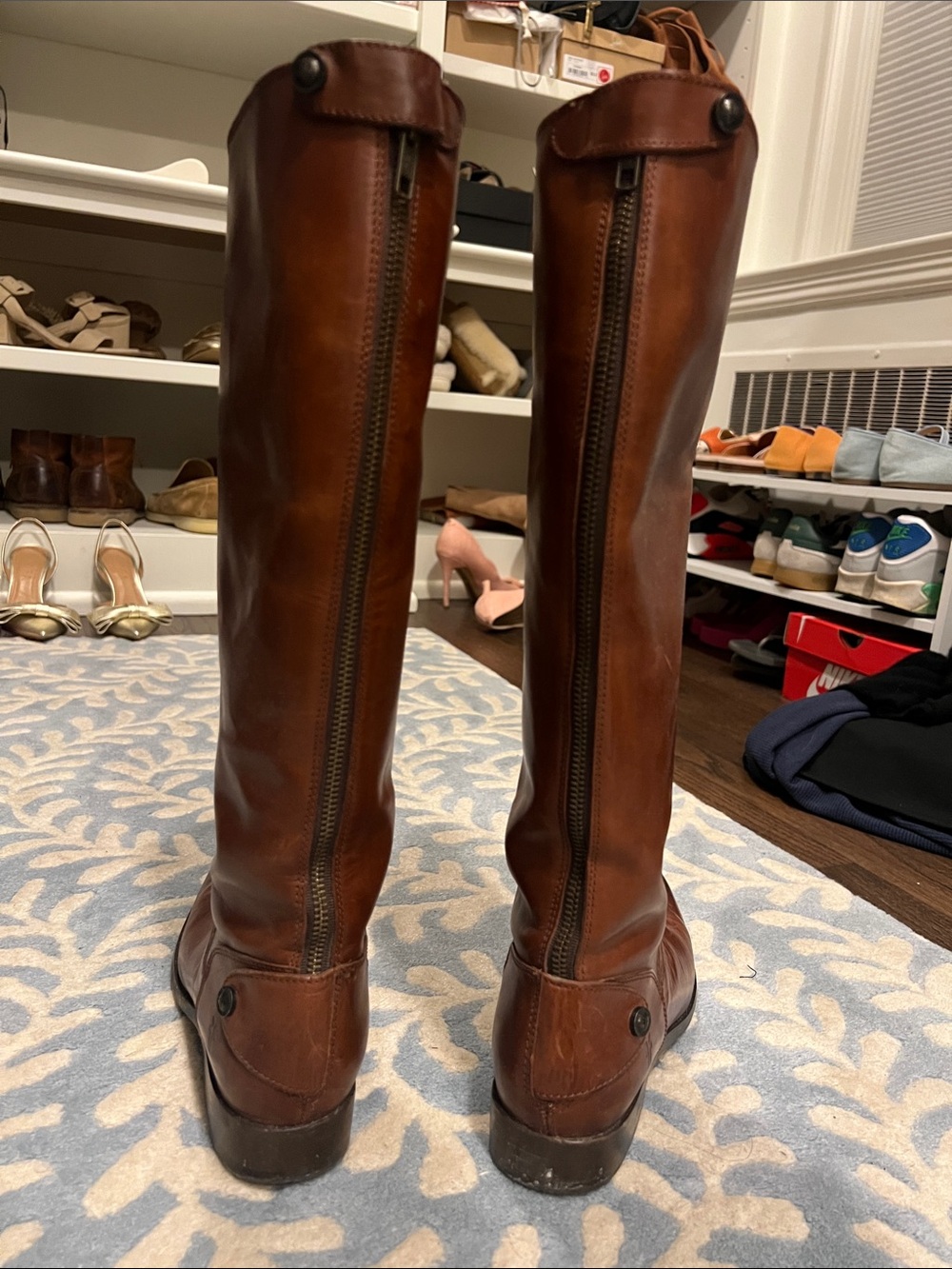 Frye Melissa Button Back Zip Tall Riding Boots Brown US 8.5